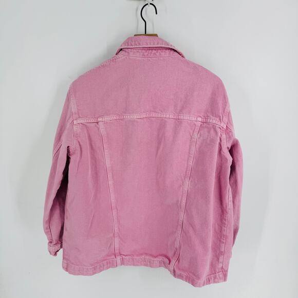 Zara Pink Denim Jacket Button Front Oversized Shacket Style USA Medium - Picture 2 of 7